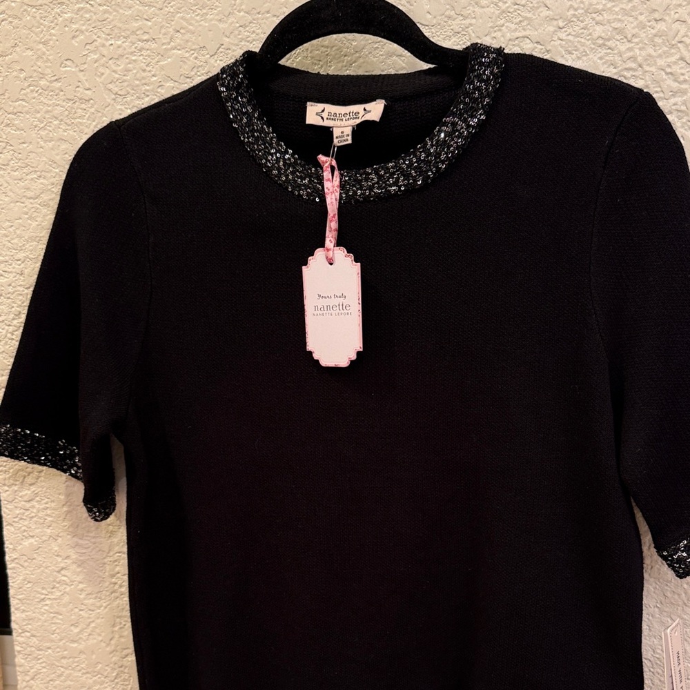 Nannette Black Top with Sparkling Trim
